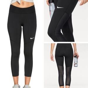 Nike Women's Training Running Athleisure Fly Victory Black Crop‎ Mesh Tight S